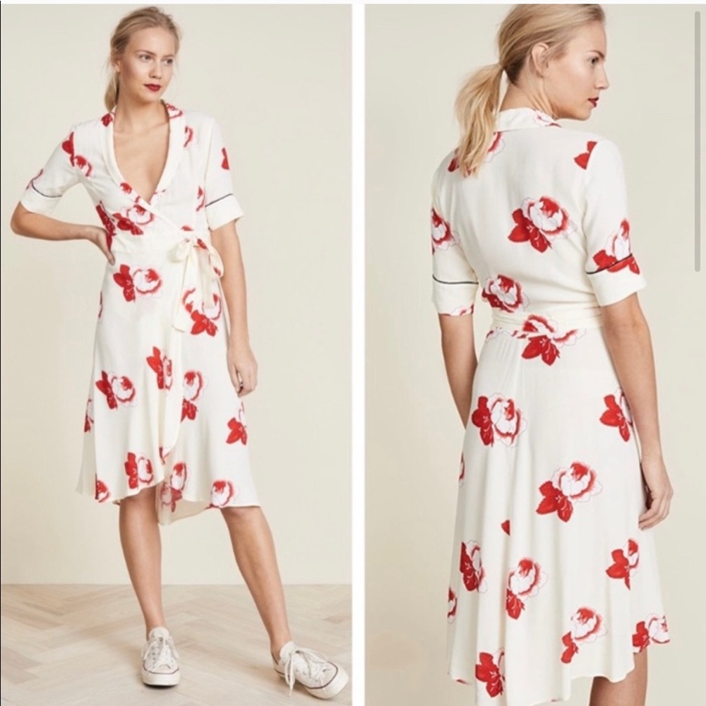 Ganni White and Red Floral Midi Dress